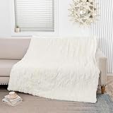 Mibathni Real Rex Rabbit Fur Blanket Soft White Throw Blanket for Couch Fuzzy Warm Thick Pelt Throw Blanket Luxury Plush Skin Rug Leather Decorative Cozy Blanket for Bed Sofa Chair 55x78.7in