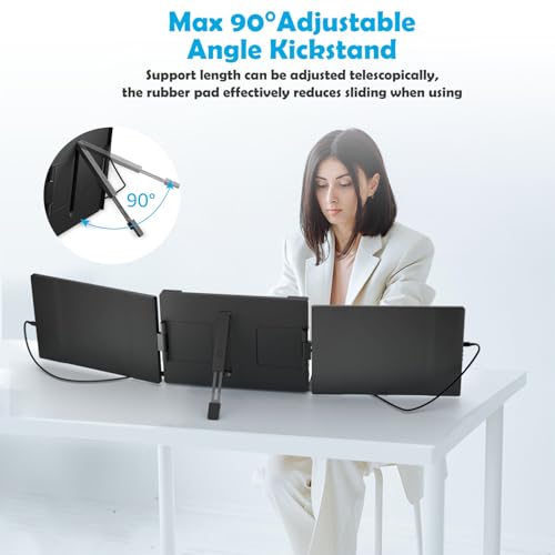 Image of 14.1-inch 2K Portable Triple Laptop Monitor Extender (with USB Docking Station) 2240x1400 QHD IPS Foldable Plug and Play Travel Home Office External Screen Compatible with HDMI,USB-A and USB-C
