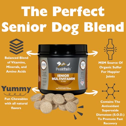 Image of Senior Multivitamin for Dogs - 350 Chewable Tablets with MSM, Superoxide Dismutase