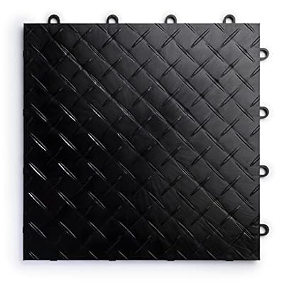 RaceDeck Diamond Plate Design, Durable Interlocking Modular Garage Flooring Tile (12 Pack), Black