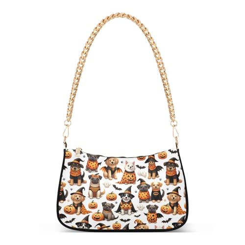 Halloween Pumpkin Dog Shoulder Bag for Women, Handbag with Chain Strap, Soft Purse Tote Bag for Ladies