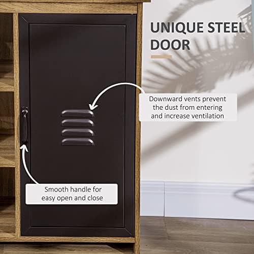 HOMCOM Cupboard Storage Cabinet with 3 Tiers and Steel Door, Home Organizer Sideboard with Adjustable Shelf for Dining Room, Living Room, Kitchen
