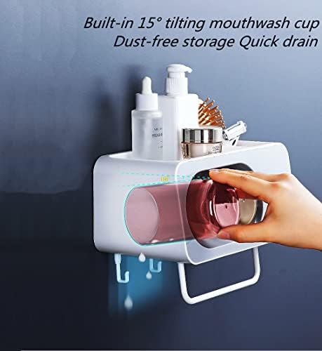 Toothbrush Holder Wall Mounted, Automatic Toothpaste Dispenser Squeezer Set,Toothbrush Covers Bathroom Organizer ,Electric Toothbrush Holder For Bathroom (2Cups)