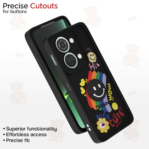 Image of Pikkme Back Cover for OnePlus Nord 3 5G | Soft Silicone| Cute Rainbow Smile & 3D Cartoon Flower Design | Shockproof Raised Camera Protection Bumper Case (Black)