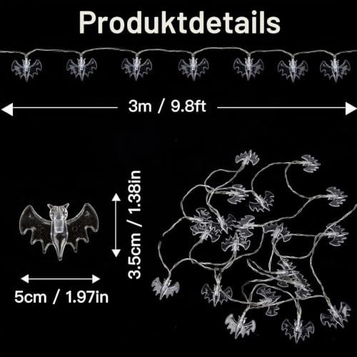 XVZ Halloween-Fledermaus-Lichterkette 3m 20 LED mit Timer Lila - Batteriebetrieben – Ansicht 7
