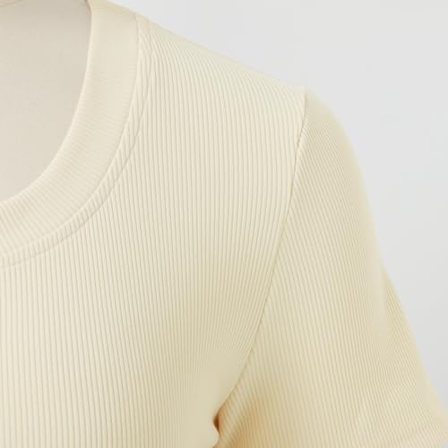 T-shirt ajusté col carré respirant en tissu côtelé extensible