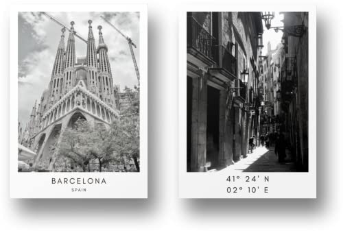 Freyheit | Premium Poster Set | stilvolles 2er-Set mit passenden Bildern in schwarz-weiß | 2 Stück in DIN A4 (21x30cm) | ohne Bilderrahmen » Städte « (Barcelona)