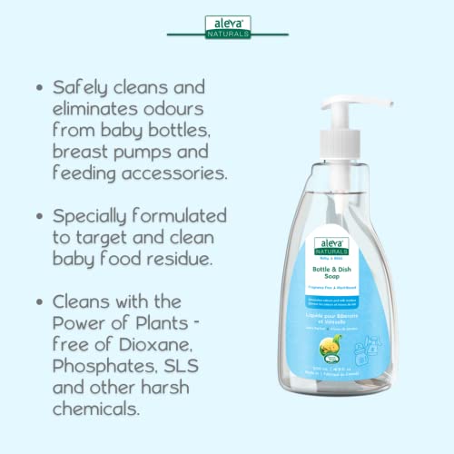 Aleva Naturals Hypoallergenic Bottle And Dishwash Liquid, Plant-Based & Fragrance-Free Formula, Dish Soap To Clean Baby Feeding Cups, Breast Pumps - 500 Ml, 16.91 Fl Oz #TOP4