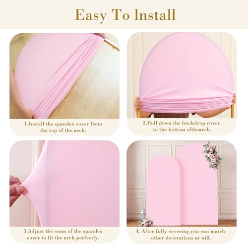 Image of Pale Pink Photo Arch Backdrop Cover Set of 2 for Party Spandex 7.2 and 6ft Arch Covers Stretchy Backdrop Baby Shower Arch Stand Covers for Girls Birthday Wedding Bridal Shower Banquet Background