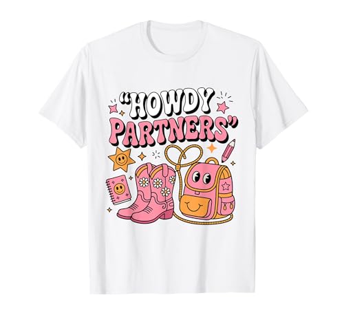 Retro Howdy Partners Cowgirl Cowboy Teacher Back to School T-Shirt