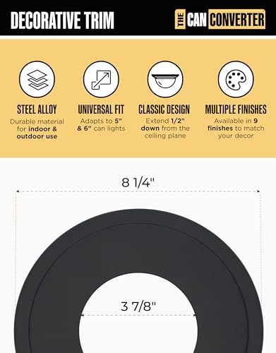 Image of The Can Converter Ceiling Medallion for Recessed Can Light - Home Improvement Decorative Steel Goof Ring & Cover Plate for 4'', 5'' & 6″ Cans, Small Ceiling Medallion for Chandeliers, Matte Black