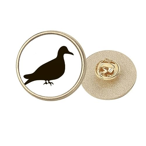 Broche pigeon noir en métal doré rond M un cadeau original et poétique