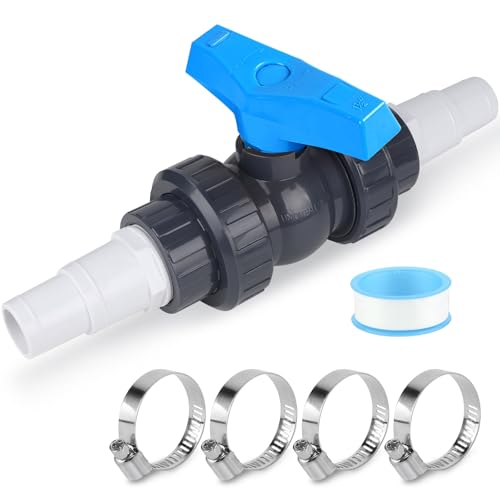 SWAWIS Vanne Piscine avec Raccord Piscine 32-38mm 1 PVC Robinet D'arrêt 1 1/2