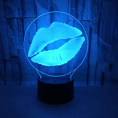 HTDAK 3D Lampe Illusion Optique LED Veilleuse pour Bébé Enfant, USB Lampe 3d lèvres 16 Couleurs Changeantes Lampe de Chevet Tactile Chambre Déco Lampe Noël Cover
