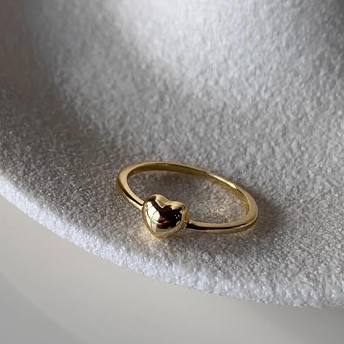 Heart Ring 925 Sterling Silver Dainty 14K Gold Plated Simple Love Heart Ring to Daughter Mother Minimalist Stacking Ring Promise Ring Wedding Jewelry Gifts for Her US Size 6-103