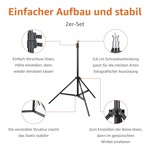 Lampenstativ Amazon Basics 2er-Pack aus Aluminium, 2,04 m für Kamera