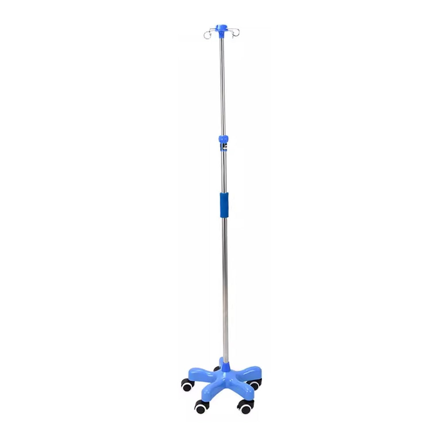 Stojak na kroplówki z kółkami, przenośny stojak na kroplówki, z 5 kółkami i 4 haczykami, regulowana wysokość(B)
