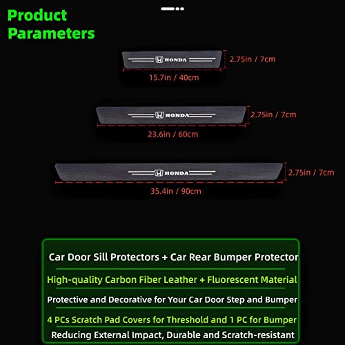 5 Pcs Car Door Sill Protector For Hon With Car Rear Bumper Protector, Luminous Protective Covers For Car Door Step And Car Bumper With Logo, Carbon Fiber Threshold Door Entry Guard Decorative #TOP2