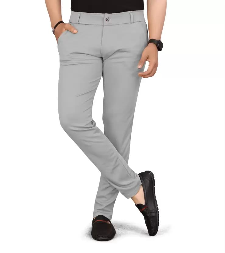 Image of Men's Lycra Stretch Casual Pants Slim Fit Comfortable Trousers Daily Use Solid Pants for Men TS K003 Parent