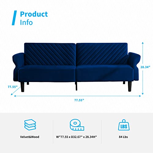 Mjkone Convertible Futon Sofa Bed | Modern Loveseat | Folding Upholstered Sleeper Sofa With Adjustable Backrest & Armrest For Living Room Apartment Office Small Space (Blue) #TOP1