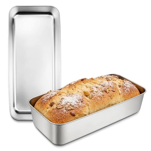 2 Piezas Molde Bizcocho Rectangular Reposteria, Moldes de Acero Inoxidable para Pan, Grande Moldes Reposteria Metalicos para Pan Casero, Pasteles y Pasteles de Carne（33 × 15 × 6,7 cm)