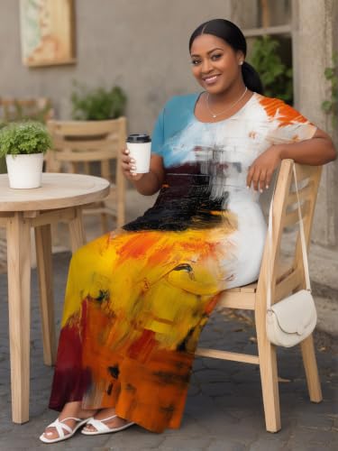 Image of PinkPatty Plus Size Dress for Women Casual Crew Neck Short Sleeve Maxi Dress Oversized Summer Beach Dresses with Pockets