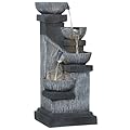 Outsunny 33.5" Tall Outdoor Water Fountain, 4-Tier Floor Standing Resin Cascading Bowls Waterfall Fountain with LED Lights, Pump for Garden, Patio, Backyard