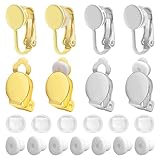 40pcs 2 Styles Clip-on Earring Converters Brass Round Flat Back Tray Earring Clips Components with 4