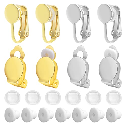 40Pcs 2 Styles Clip-On Earring Converters Brass Round Flat Back Tray Earring Clips Components With 40Pcs Earring Pads For Diy Earrings Jewelry Making Findings, 2 Colors #TOP7