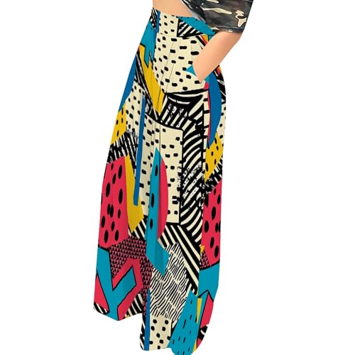 80s 90s Pants for Women High Waist Wide Leg Casual Boho Loose Flowy Palazzo Stretchy Trousers with Pockets