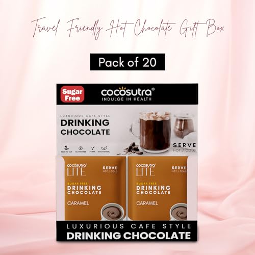 Image of COCOSUTRA Sugar Free Drinking Chocolate Mix | Caramel | 20 Single-Serve Sachets (20g Each) | Low Carb, Low Calorie | Stevia & Erythritol Sweetened | 400g