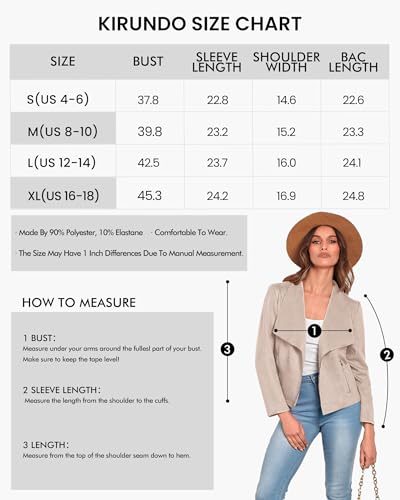 KIRUNDO Women\'s Faux Leather Suede Jacket 2023 Fall Fashion Light Long Sleeve Cropped Jacket Coats With Pockets(Beige Apricot, Small) - Thumbnail 6