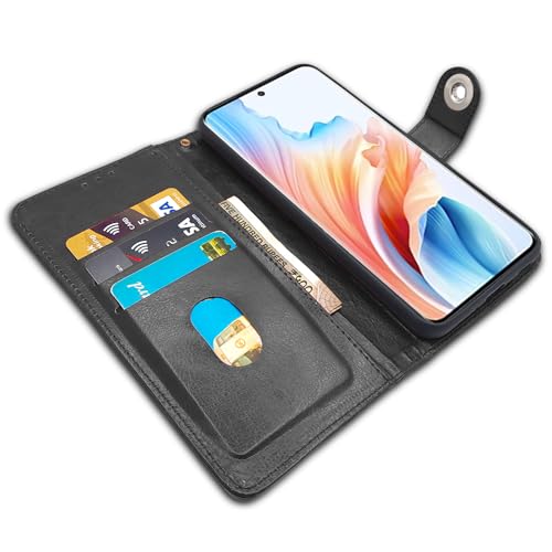 Image of Pikkme Oppo A2 Pro 5G Flip Cover Leather Finish | Inside TPU with Card Pockets | Wallet Stand and Shock Proof | Complete Protection Button Flip Case (Black)