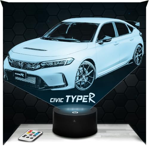 Lampephoto.fr - Lámpara 3D Coche H Civic Type R Decoración de Superdeportivo Tuning, Idea Regalo Objeto Coche H Civic Type R Luz Nocturna para Adultos Decoración de Cuarto, Regalo Navidad