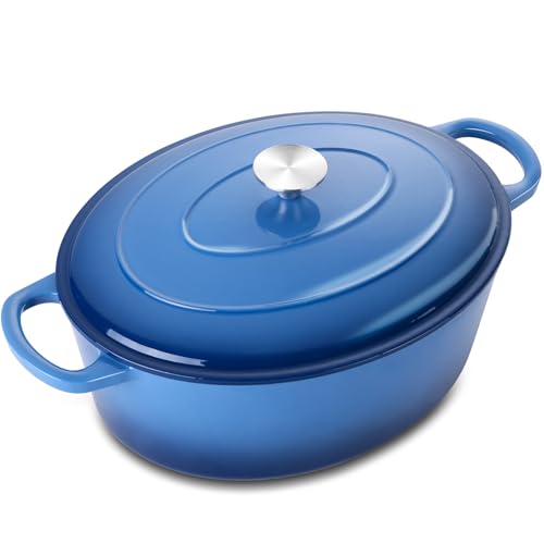 Leonyo - Olla holandesa ovalada de 5 cuartos con tapa, horno holandés de hierro fundido esmaltado ovalado de 5 cuartos para romper pan de masa madre, utensilios de cocina resistentes para estofar,