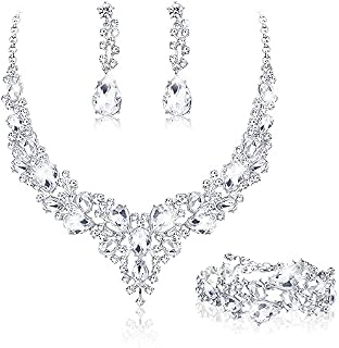 JeweBella Bridal Wedding Jewellery Set for Women Crystal Teardrop Cluster Statement Necklace Earrings and Bracelet Set Gifts Wedding Engagement Bridesmaid Costume Dress Prom Jewellery Sets