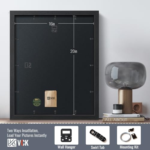 Image of VCK 16x20 Frames - Black, Wide Border Solid Wood Poster Frame, Display Pictures in Horizontal and Vertical, for Home, Office, Gallery, Woodgrain Series, Wall Hanging, 2 Pack