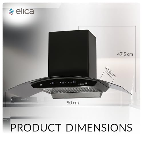 Image of Elica 90cm 1500 m3 /hr BLDC Filterless Autoclean Kitchen Chimney with 15 Years Motor & 5 Years Comprehensive Warranty | WDFL 900 BLDC HAC LTW MS NERO | Black | Touch Control with Motion Sensor
