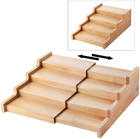 Deconox 4 Basamaklı Genişletilebilir Bambu Baharatlık Standı - Çekmece İçi ve Tezgah Üstü Açılır Kapanır Düzenleyici Raf - Mutfak, Banyo ve Makyaj Organizeri (32.5x21.5 cm) - Görsel 2