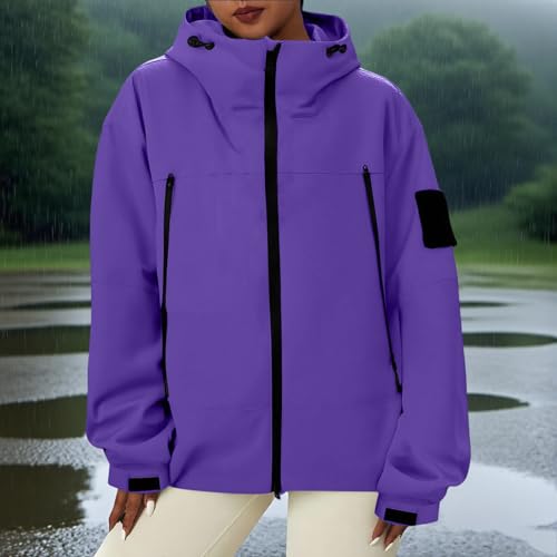 Rain Coats for Women Lightweight Waterproof Rain Jacket Outdoor Hiking Hooded Travel Jacket Windbreaker with Pocket3