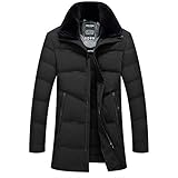 real fur bomber jacket mens Relleno: pato gris abajo GYXYYF Down Jacket Men\'s Winter Long Paragraph Detachable Rex Rabbit Fur Collar Middle-Aged Thick Warm Men\'s Jacket 190/3Xl Black