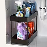 Lekesky Unter Waschbecken Regal, 2 Tier Multi-Purpose Under Sink Organizer mit Haken & Edelstahl-Rohre für Küche und Bad, Countertop Sammlung Körbe Regal, Schwarz