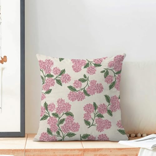 Pink Hydrangea Floral Pillow Covers 18x18 Inch Vintage Spring Flowers Throw Pillow Covers Set of 2 Vintage Seasonal Summer Outdoor Pillow Cases Home Decor for Living Room Bedroom Linen Square Cushion — view 3