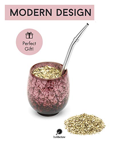 BALIBETOV Set de Mate - Taza Mate de Cerámica - Bombilla (Paja) y Cepillo de Limpieza Incluido - Calabaza Yerba Mate… - Imagen 6