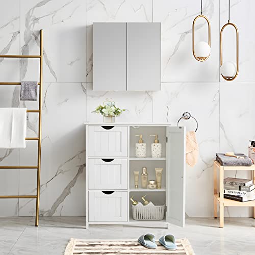Iwell Bathroom Storage Cabinet, Bathroom Cabinet With 3 Large Drawers And 1 Adjustable Shelf, Freestanding Floor Cabinet For Bathroom, Living Room, White #TOP1