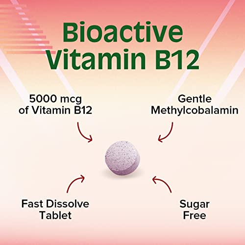 Remediate Vitamin B12, Methylcobalamin 5000 Mcg, Energy Production, Red Blood Cells Formation & Healthy Nervous System, Vegan, Natural Peach Flavor, No Sugar, Non-Gmo, 90 Fast Dissolve Tablets #TOP2