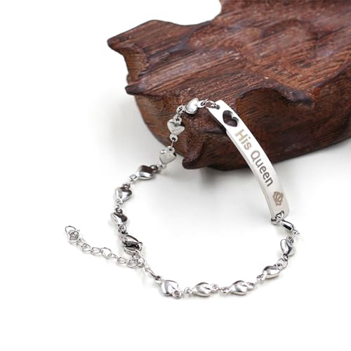 Image of 2 Couple Bracelets for men women, Love /Koi Fish /Gossip Jigsaw Puzzle Stainless Steel Heart-shaped Chain Adjustable Bracelet for Boyfriend Girlfriend Valentine's Day Gift Jewelry