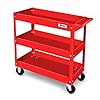 DNA MOTORING 3 Layer Steel Utility Service Cart with Casters for Warehouse Garage Office Supports Up to 220 lbs Red TOOLS 00414