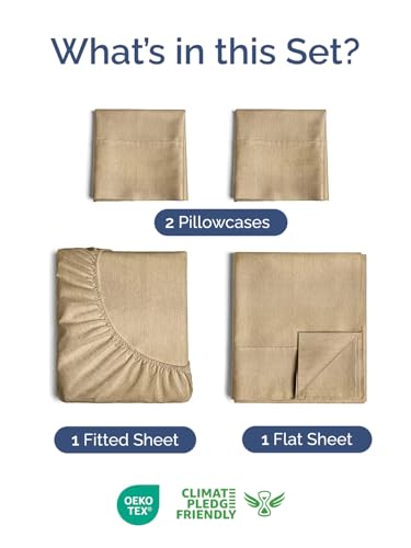 Image of Extra Deep Twin Sheet Set - 4 Piece Breathable & Cooling - Heathered Tan | Hotel Luxury Bed Sheets Set, Easy & Secure Fit, Ultra-Soft, Wrinkle & Fade Free, Comfy Sheets Set with Extra Deep Pockets