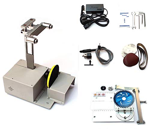 Multifunctional Mini Table Saw 4 in 1 Woodworking Hobby Saw Polishing Drilling Machine for DIY with Chuck Soft Shaft Sand Belt (Set 2)